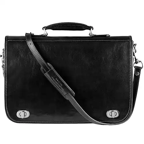 Time Resistance Leather Briefcase for Men - Italian Full Grain Leather Laptop Bag